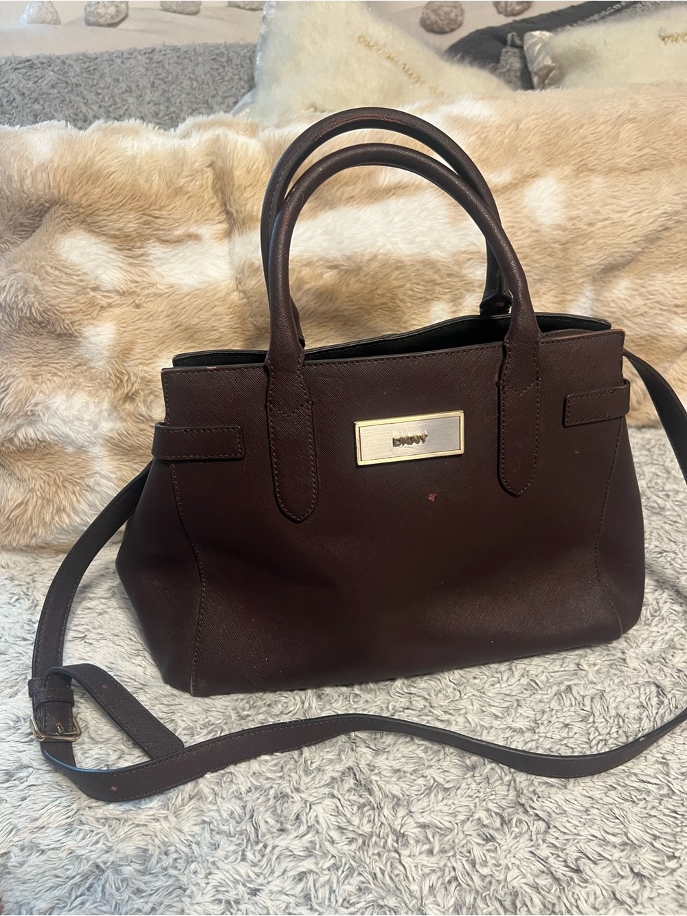 Donna Karan Chocolate Brown Satchel with Detachable Strap